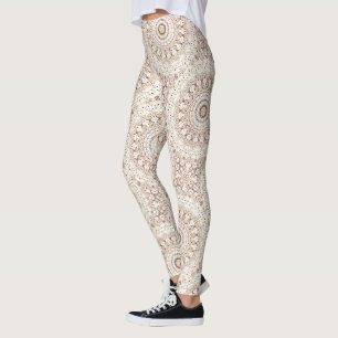 Legging Padrão de Mandala Geométrico em Tons Terrosos