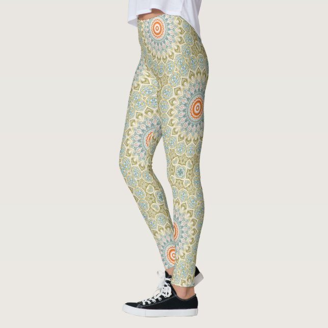 Legging Padrão de Mandala Laranja e Teal com Destaques Dou (Esquerda)