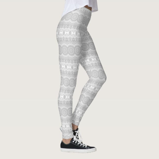 Legging Padrão de Mandala Prateada Elegante (Direita)