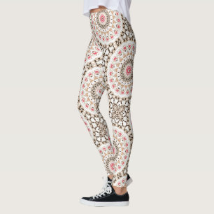Legging Padrão de Mandala Rosa Bege e Rosa