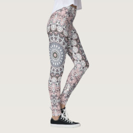 Legging Padrão de Mandala Rosa Cinza e Branco