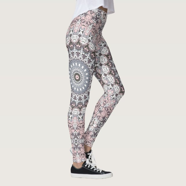 Legging Padrão de Mandala Rosa Cinza e Branco (Direita)