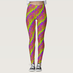 Legging padrão de mandala roxa com faixa diagonal amarela