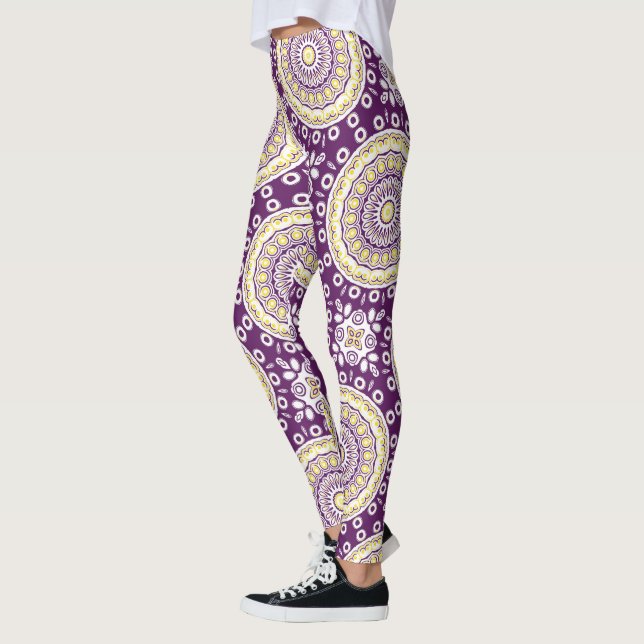 Legging Padrão de Mandala roxo e Dourado (Esquerda)