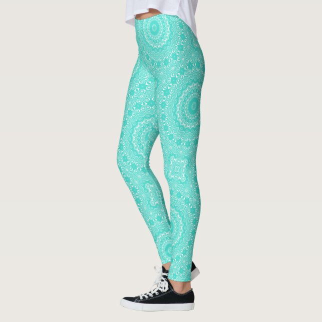 Legging Padrão de Mandala Turquesa (Esquerda)
