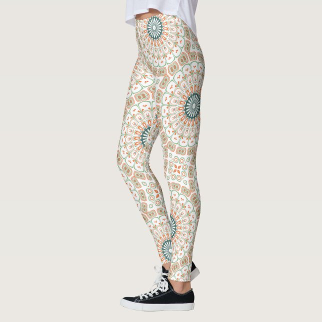 Legging Padrão de Mandala Verde e Laranja Moderno (Esquerda)