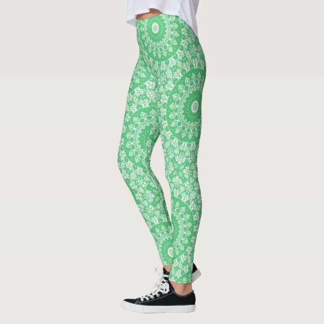 Legging Padrão de Mandala Verde Esmeralda (Esquerda)