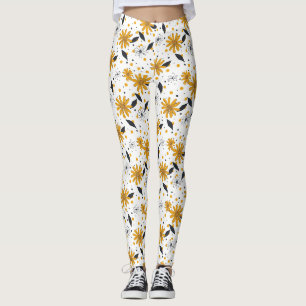 Legging Padrão de margarida amarela e branca com folhas es