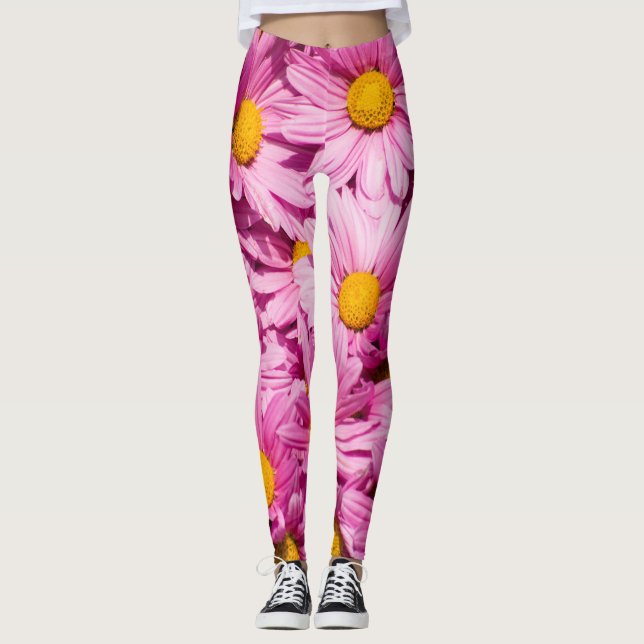 Legging Padrão de margarida rosa (Frente)