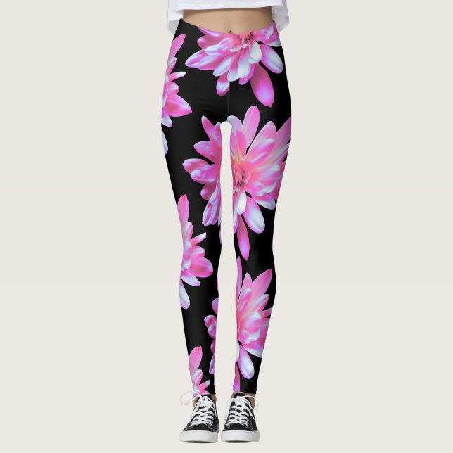 Legging Padrão de margarida rosa (Frente)