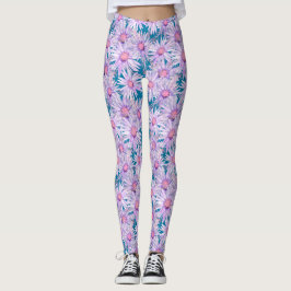 Legging Padrão de Margarida Roxa Retro Groovy