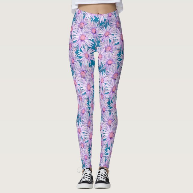 Legging Padrão de Margarida Roxa Retro Groovy (Frente)