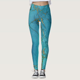 Legging Padrão de Mármaco Azul-Teal Moderno