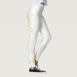 Legging Padrão de mármore de folha de ouro branco de cinza