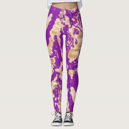 Legging Padrão de mármore do Ouro de Glam sobre Roxo