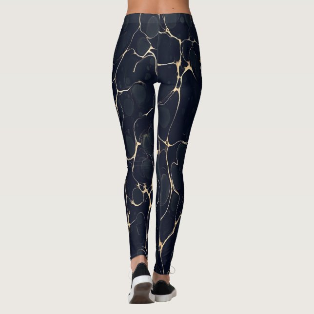 Legging Padrão de Mármore Escuro Abstrato Estilo Tinta Álc (Verso)
