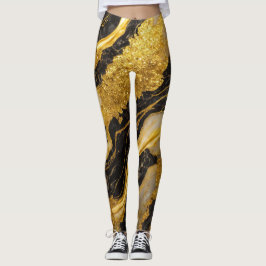 Legging Padrão de mármore preto com Dourado