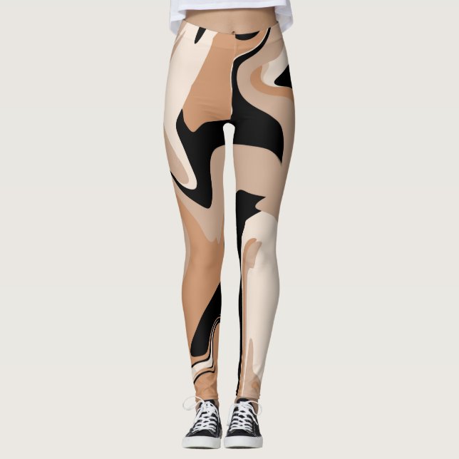 Legging Padrão de Mármore Preto e Bege (Frente)
