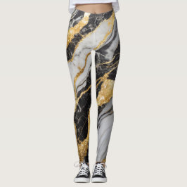 Legging Padrão de mármore preto e branco com Dourado