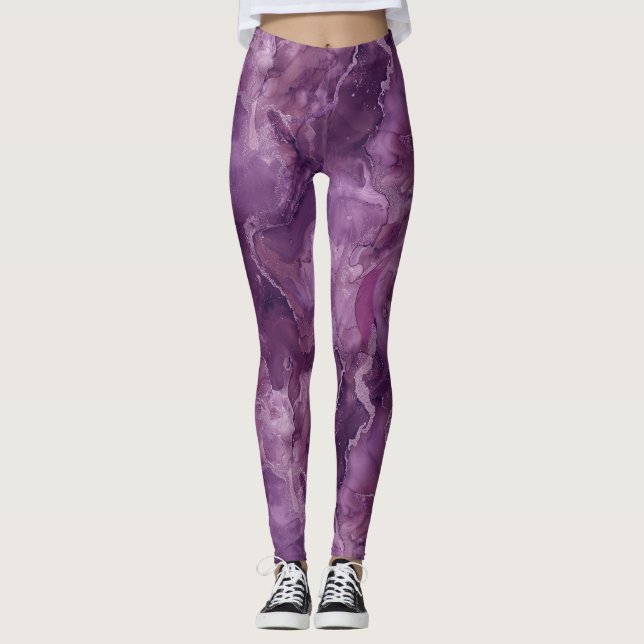 Legging Padrão de Mármore Roxo (Frente)