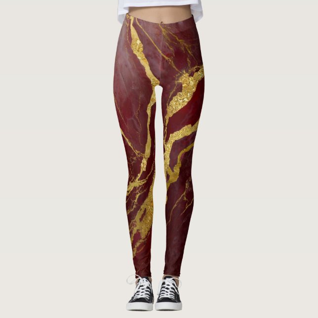 Legging Padrão de mármore vermelho com Dourado (Frente)