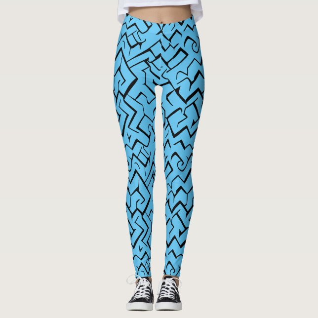Legging Padrão De Meander Azul Claro | Maze Moderno (Frente)