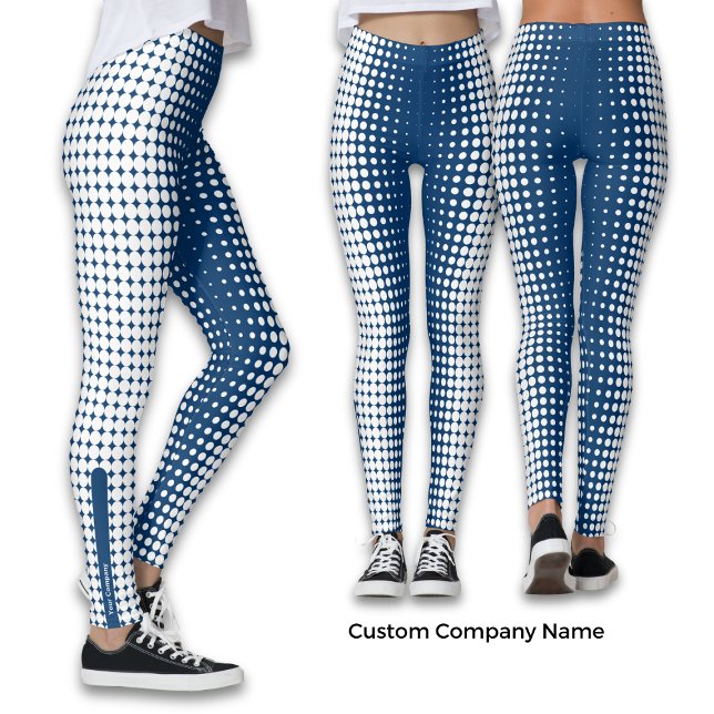 Legging Padrão de Meio-Tom Azul e Branco do Nome da Empres (Criador carregado)
