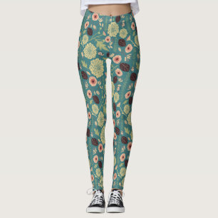 Legging Padrão de Misturação Floral Rosa Verde