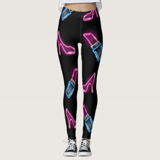 Legging Padrão de Moda com Ícones de Neon.