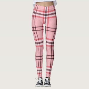 Legging Padrão de moda xadrez rosa e cinza chique