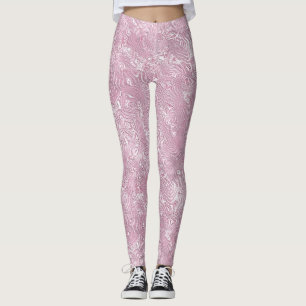 Legging Padrão de Moire de Seda Marmorizada em Rosa Empoei