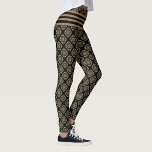 Legging Padrão de Monograma Clássico Preto e Dourado