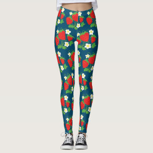 Legging Padrão de Morango e Flores