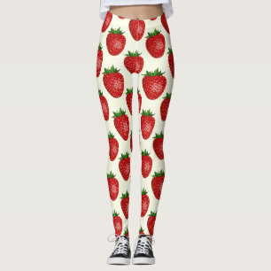 Legging Padrão de Morango, Morangos Vermelhos, Fruta, Folh