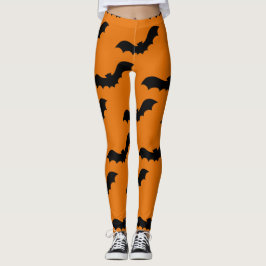Legging Padrão de Morcegos Negros Spooky Halloween Laranja