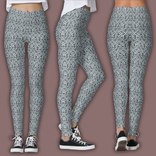 Legging Padrão de Mosaico Abstrato   Escamas Prateadas