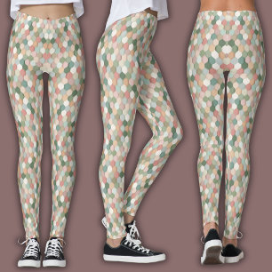 Legging Padrão de Mosaico Abstrato   Favo de Mel Pastel