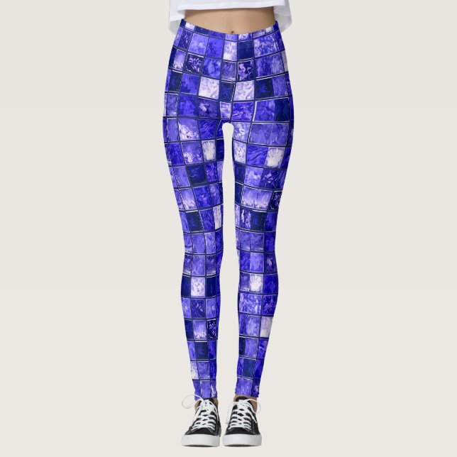 Legging Padrão de mosaico azul (Frente)