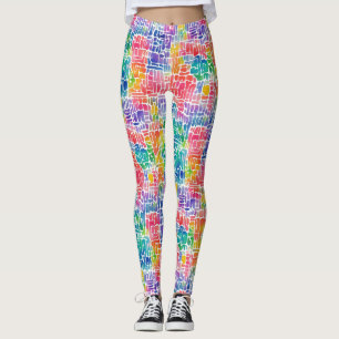Legging Padrão de Mosaico Colorido Abstrato em Aquarela