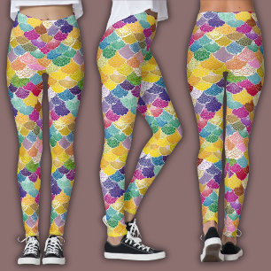 Legging Padrão de mosaico oriental Seigaiha arco-íris