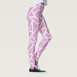 Legging Padrão de mosaico rosa e branco