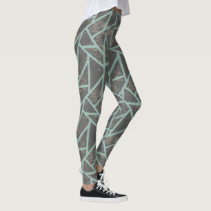 Legging Padrão de mosaico verde-claro e cinza