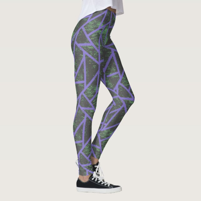 Legging Padrão de mosaico violeta e verde (Direita)