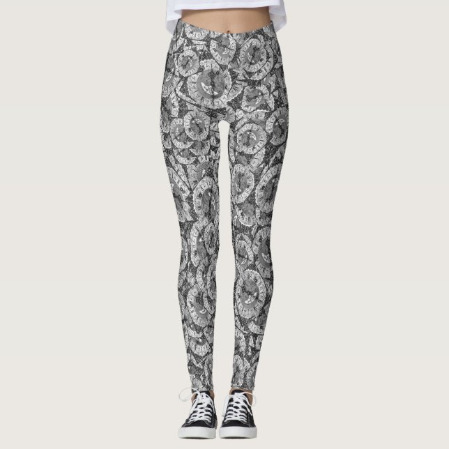 Legging Padrão de Motif do Relógio Vintage (Frente)