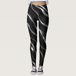 Legging Padrão de Movimento Líquido Cromo   Futurista Femi