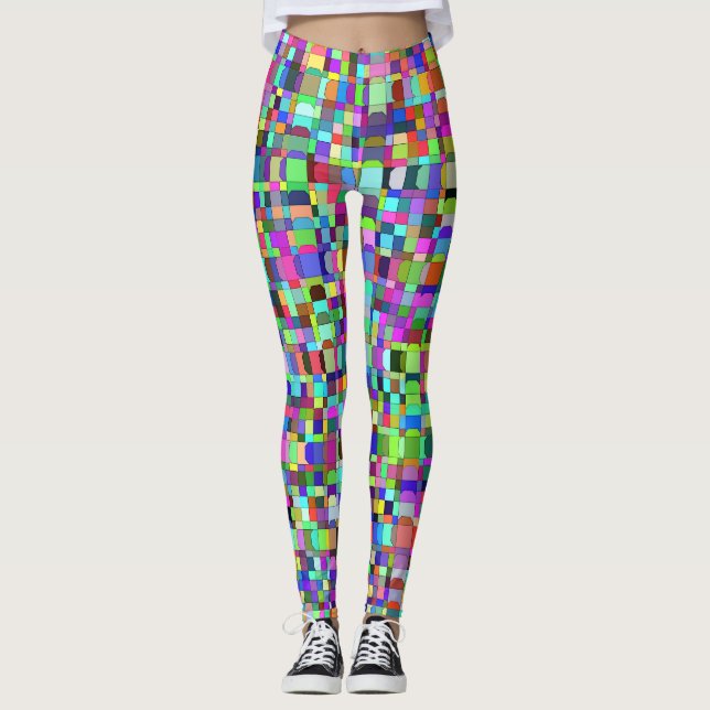 Legging Padrão de Multicores de Formas de abstrato Quadrad (Frente)
