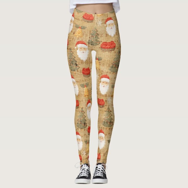 Legging Padrão de natais vintages com Papai Noel (Frente)