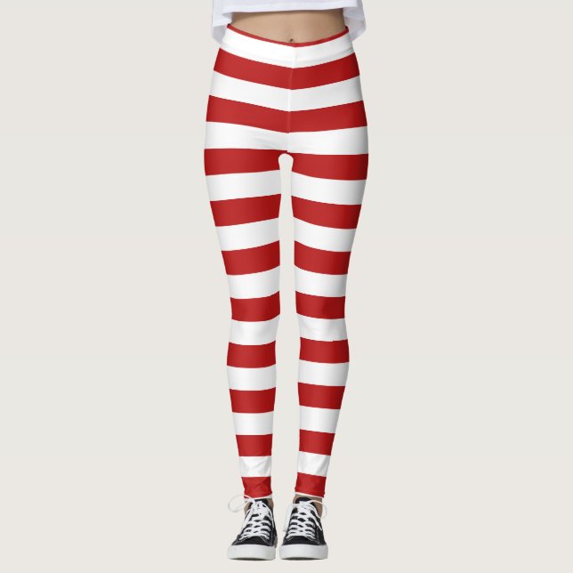 Legging padrão de natal branco-vermelho de gangues canavia (Frente)