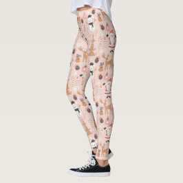 Legging Padrão de Natal Cor-de-Rosa com Papais noeis