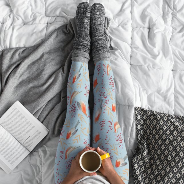 Legging Padrão de Natal de Inverno do Pássaro Azul Robô Fo (Cute Bird Blue Robin Winter Christmas Pattern Leggings)